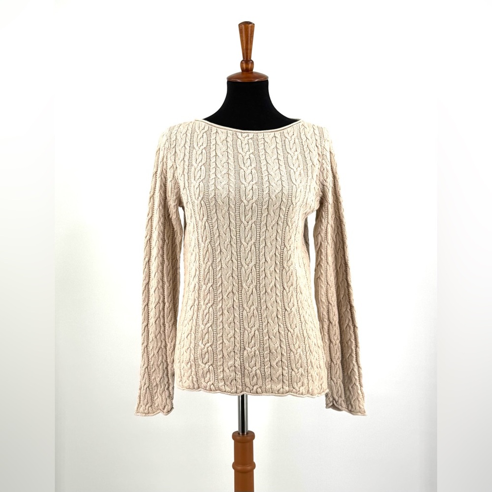 Lauren Ralph Lauren Cable Knit Cotton Sweater Quiet Luxury Old Money Size L